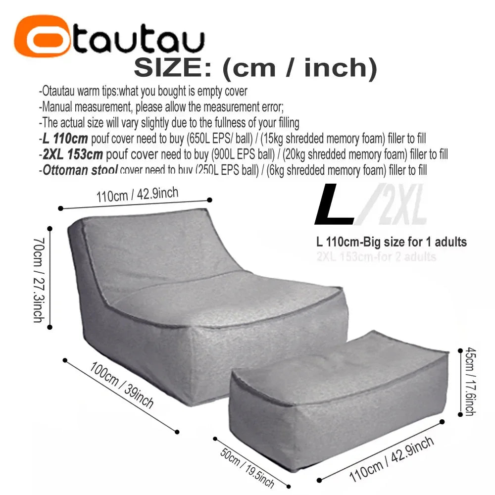 OTAUATU Cotton Linen Bean Bag Lounger Cover - Outdoor Garden, Beach & Poolside Sofa Bed Pouf Cover