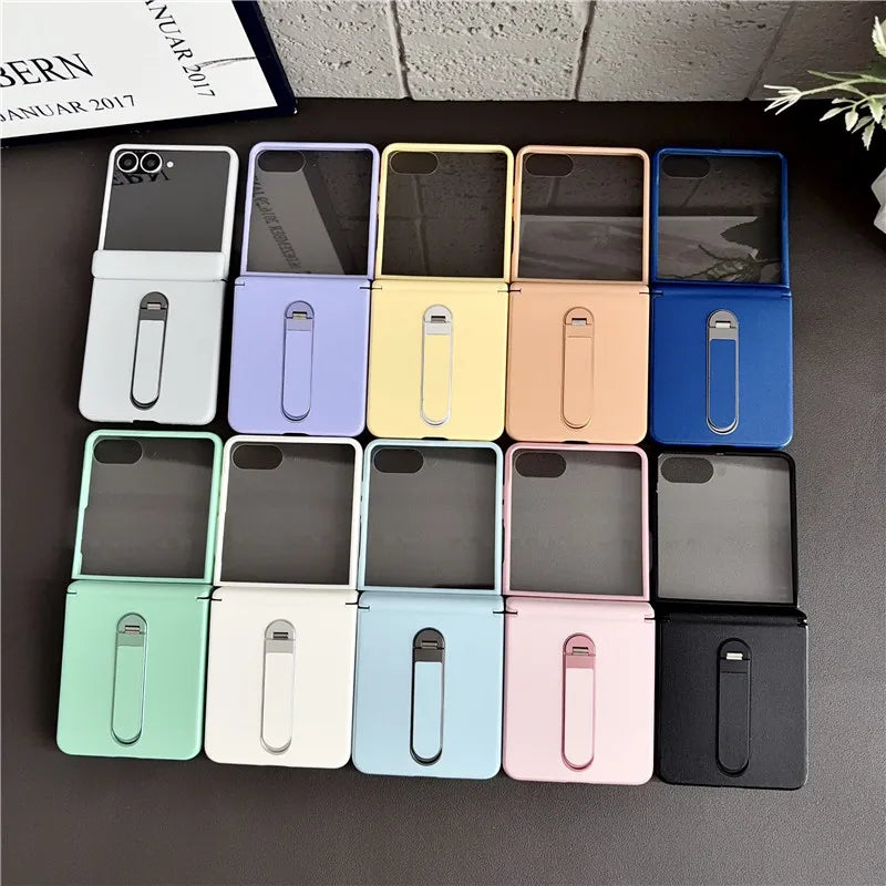 Samsung Galaxy Z Flip 8 Vegan Leather Case - Shockproof Stand Cover with Tempered Glass & Hinge Protection