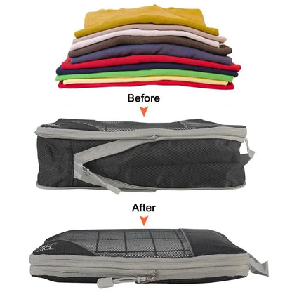 3/6-Piece Travel Storage Organizer Set - Portable Lightweight Suitcase Bags with Compressed Packing Cubes, Shoe Bag, and Mesh Luggage