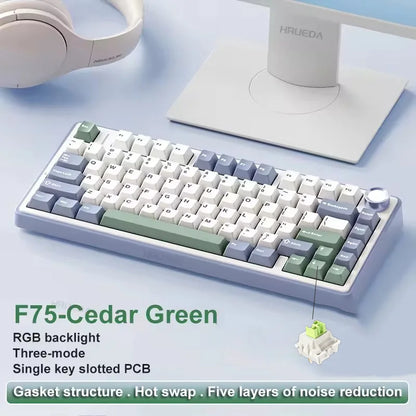 AULA F75 75% Mechanical Gaming Keyboard – 2.4G Wireless, Bluetooth, Wired, RGB, OEM Profile, Gasket Structure