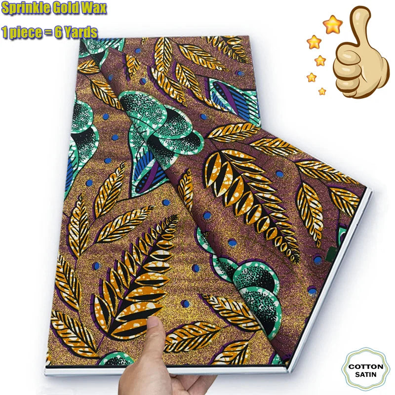 African Grand Golden Wax Fabric - Glitter Gold Ankara Pagne Batik Print Soft Cotton Fabric