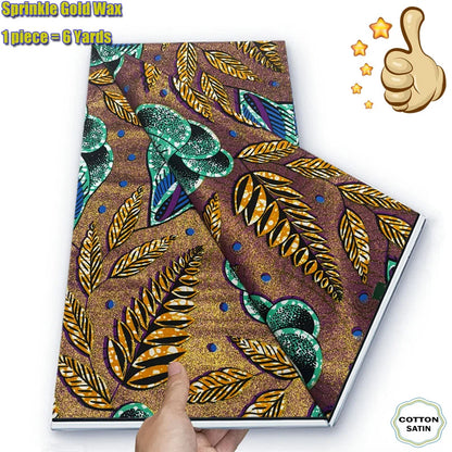 African Grand Golden Wax Fabric - Glitter Gold Ankara Pagne Batik Print Soft Cotton Fabric