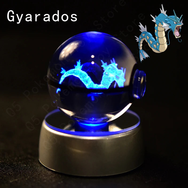 Pokemon 3D Crystal Ball Figurine — Pikachu, Gengar, Mew, Mewtwo Glass Statue with Lamp Base, Kids Birthday Gift