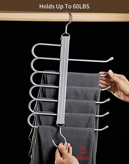 6-Layer Aluminum Pants Hanger – Space-Saving Heavy-Duty Organizer for Jeans, Skirts & Trousers