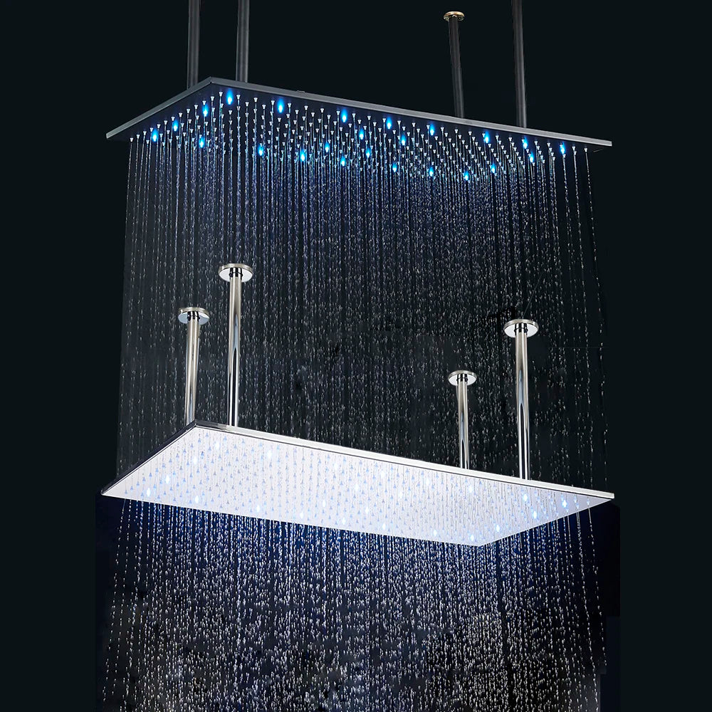 Black Ceiling Mounted LED Rainfall Shower Head – Intelligent Remote Control Concealed Waterfall Tap