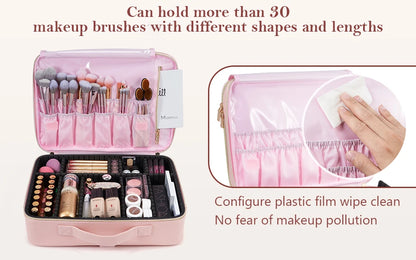 Professional Makeup Bag — Extra-Large Cosmetic Train Case with Brush Organizer, Storage Compartments & Dividers for Artists