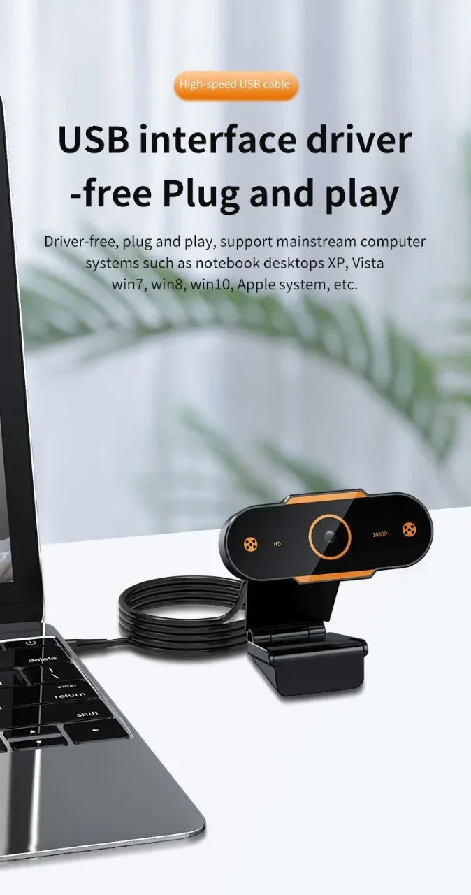1080P HD Auto Focus Webcam – USB PC Camera with Microphone for Video Calls, Online Teaching & Office Meetings