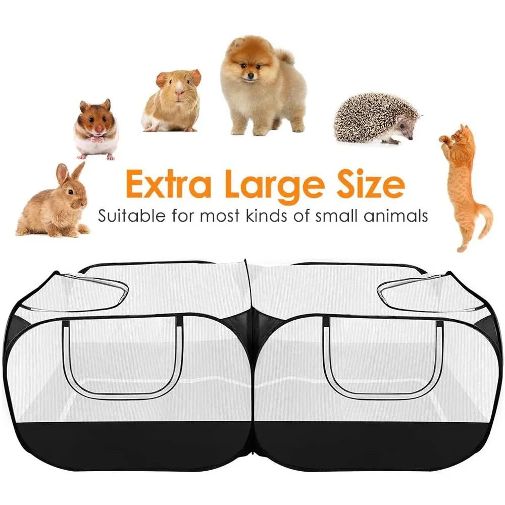 Portable Small Animal Playpen - Foldable Pet Cage with Transparent Mesh for Cats & Chickens