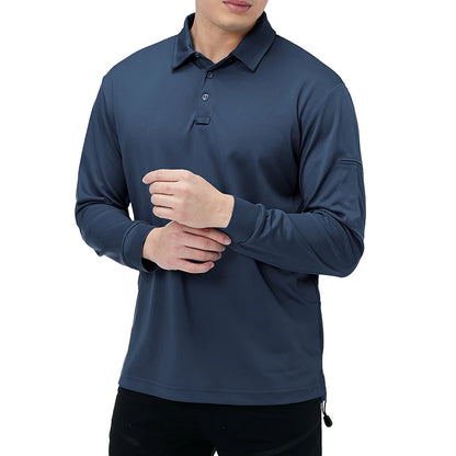 Men’s Lightweight Long Sleeve Polo Shirt — Performance Tactical Outdoor Hiking & Golf Shirt