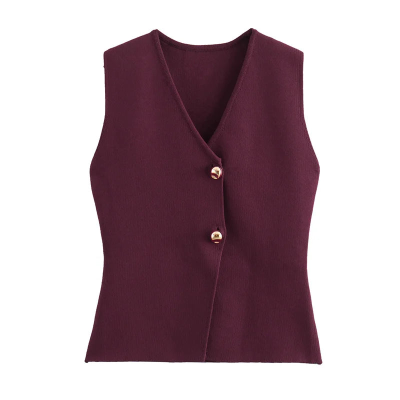 TRAF 2024 Women's Knit Vest Top – Cropped Sleeveless, Button Front, Summer Knitted Holiday Short Tops