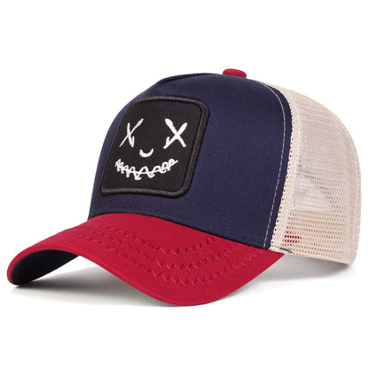 Ghost Face Embroidery Baseball Cap - Unisex Adjustable Mesh Hat for Spring Summer Outdoor Sun Protection