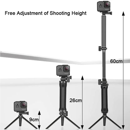 3-Fold Waterproof Selfie Stick & Mini Tripod – 3-Way Monopod Stand for GoPro 7–12, Insta360, Osmo Action Cameras