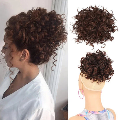 Synthetic Messy Curly Hair Bun – Short Loose Wave Updo Ponytail, Blonde Chignon Hairpiece, Heat-Resistant Extensions for Women
