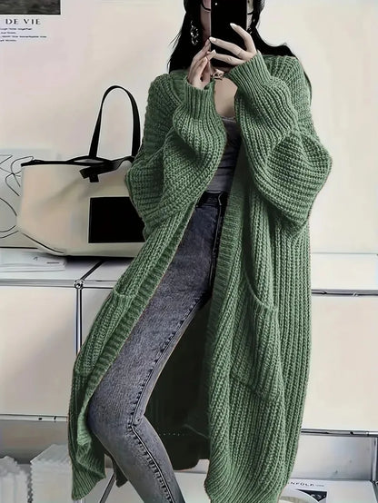 Women's Open Front Knit Cardigan with Pockets – Casual Long Sleeve Sweater for Cozy Layering