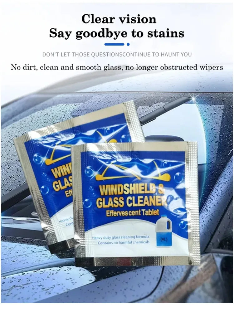 Car Windshield Glass Washer Tablets | Concentrated Effervescent Fluid for Car Wipers & Window Cleaning