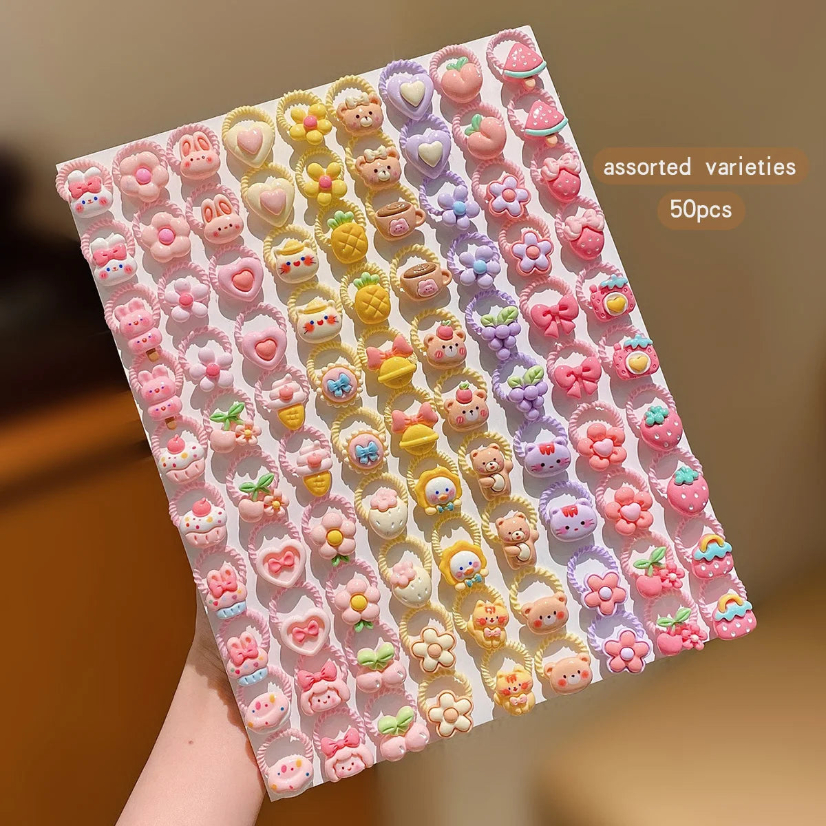 50PCS Cute Cartoon Hair Ties - Random Mini Elastic Hair Bands for Girls, Everyday Hairstyles, and Hair Accessories