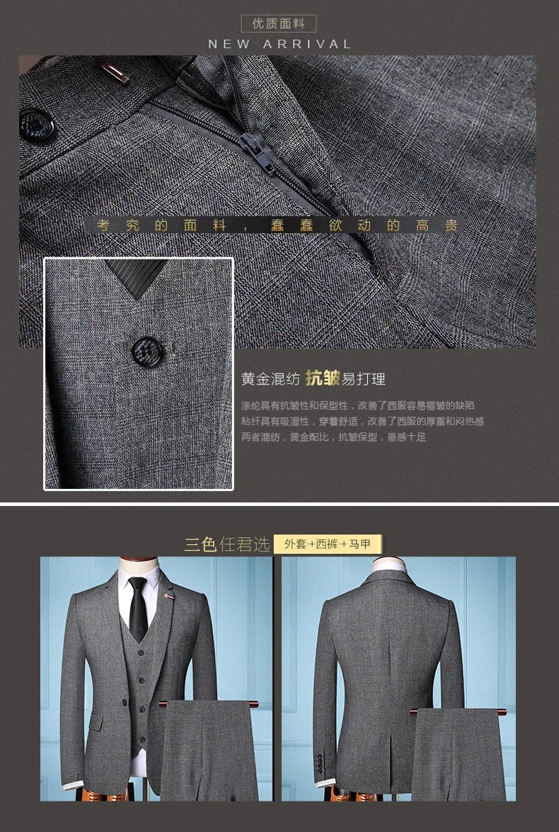 Traje de Hombre Elegante – 3-Piece Slim Fit Suit (Blazer + Vest + Pants) | Men’s Business & Wedding Suit 6XL