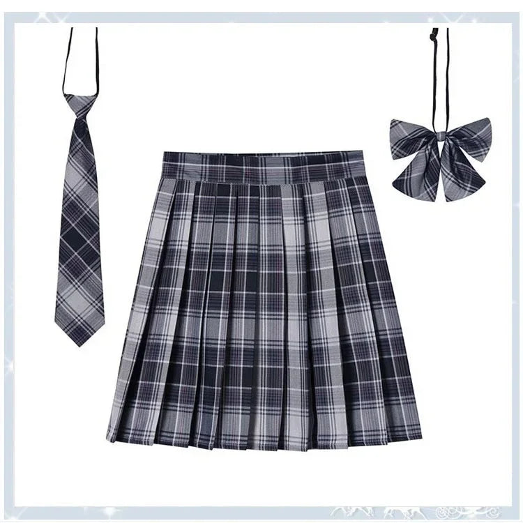 Women’s Plaid Pleated Skirt with Bowtie – XS-5XL Harajuku Preppy Mini Japanese School Uniform, Summer Kawaii Jupe