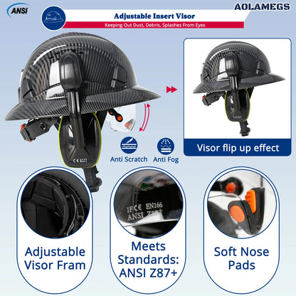 CE Full Brim Safety Helmet - HDPE Construction Hard Hat with Built-In Goggles & Earmuffs
