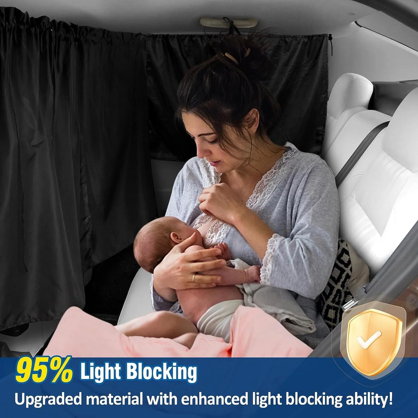 3Pcs Universal Car Privacy Curtains Set | Taxi Divider Curtain for Kids, Babies | Blackout Curtains for Travel, Camping, Sleeping