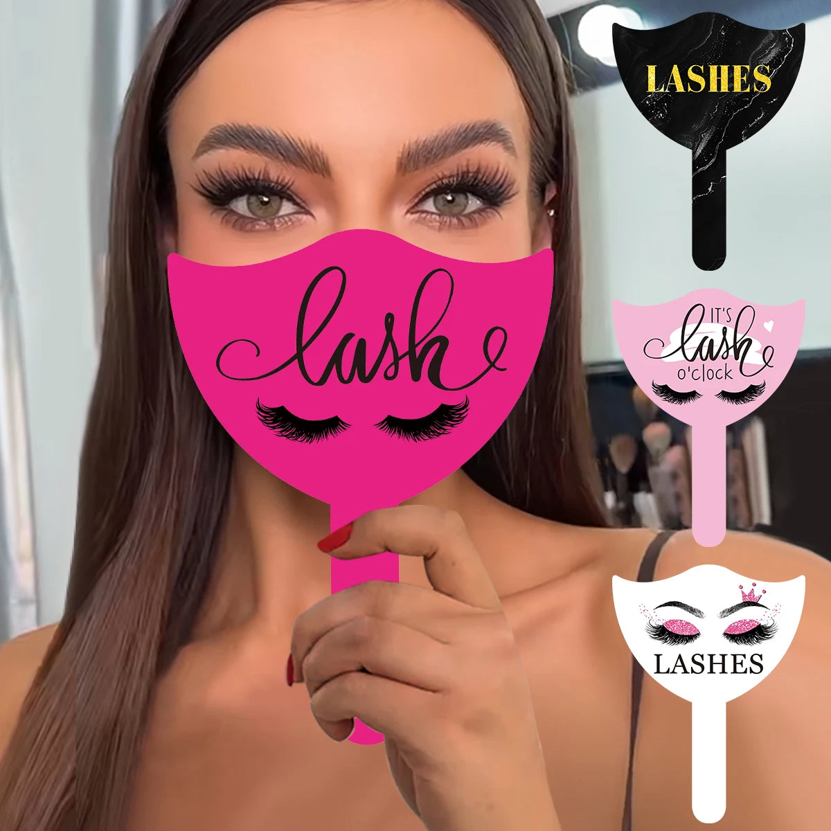 2PCS Eyelash Technician Photo Prop Cards — Soft PVC Handheld Lash Beauty Display Tools for Salon & Social Media