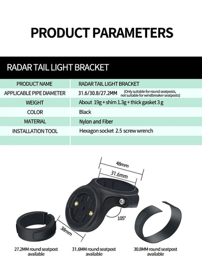 CYCLAMI Bicycle Lamp Mount — Bike Seatpost Bracket & Taillight Holder for Garmin Varia Radar RVR315, RTL510/515/500