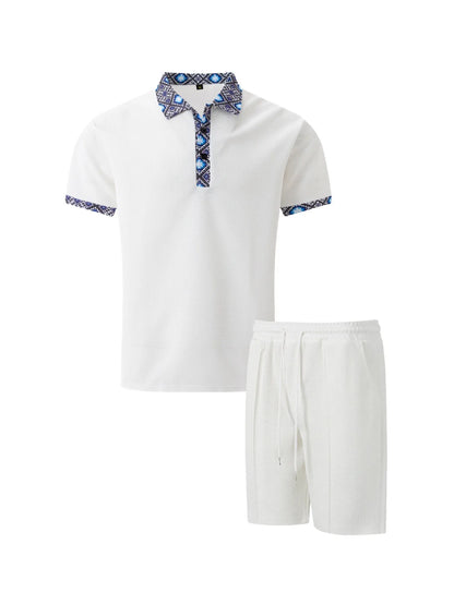 2025 Men's Summer Waffle Knit Short Set – Solid Color Zip-Up Lapel Shirt & Shorts | European & US Style