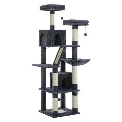 Large Cat Tree Tower – Multi-Level Plush Indoor Cat Condo with Scratching Posts, Boards, Perches & Caves