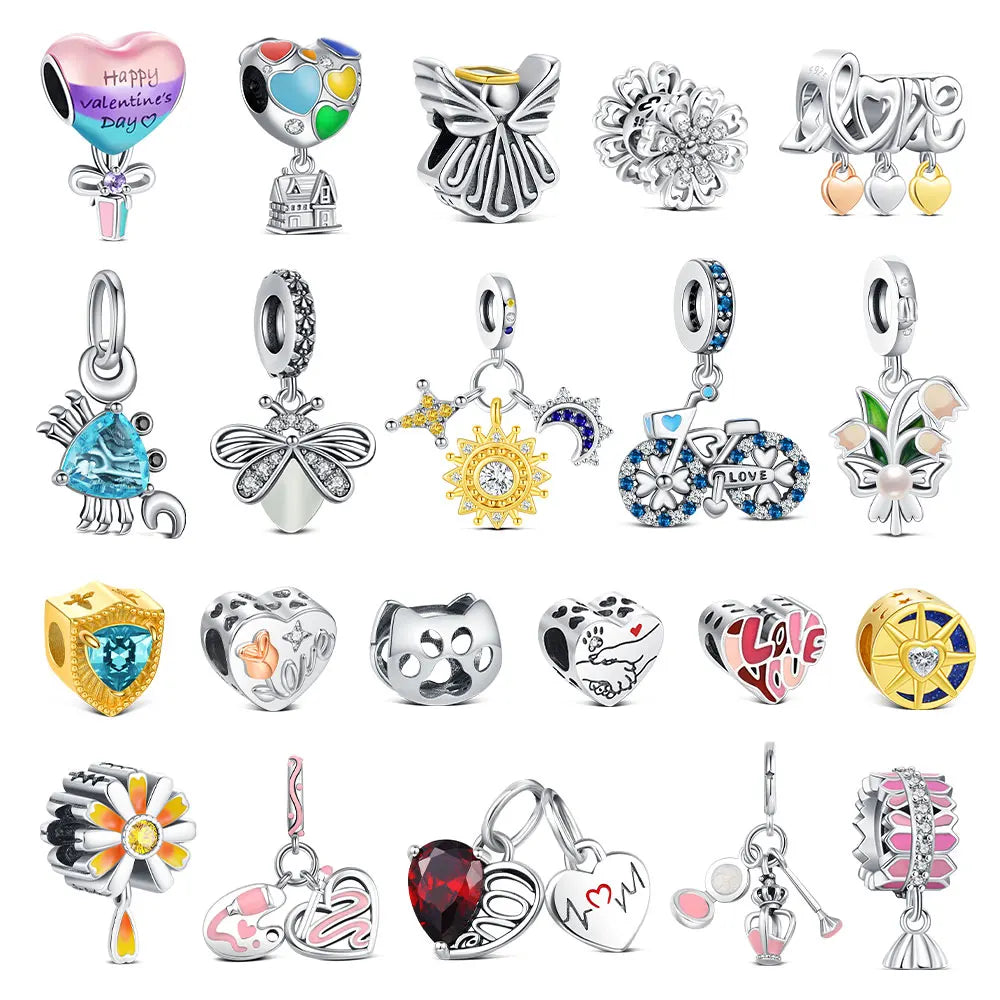 925 Sterling Silver Robot & Sea Turtle Charms Pendant — Moon Bead Bracelet Accessory, DIY Fashion Jewelry Gift for Women
