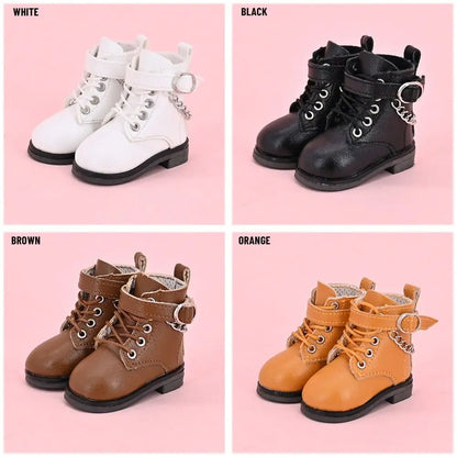 5–15cm Fashion Doll Leather Shoes – Casual Cotton Boots with Chain for 1/6 BJD Dolls
