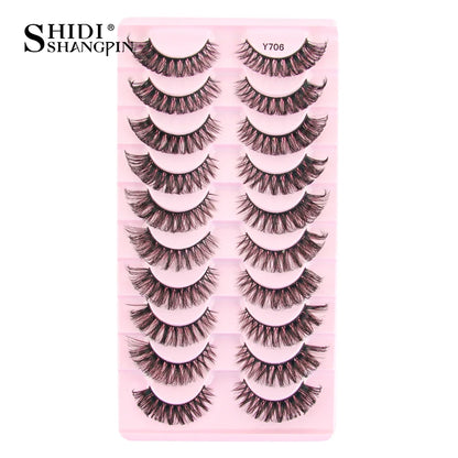 SHIDISHANGPIN 5/10 Pairs Cat Eye False Lashes – 3D Mink Half Lashes, Eyelash Extensions for Natural Makeup, Faux Cils Maquiagem