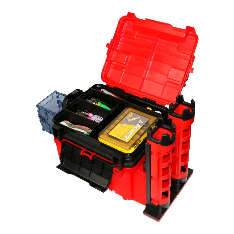 ILURE Multifunction Fishing Tackle Box – Big Storage Tool Box with Rod & Cup Holders for Fishing Accessories