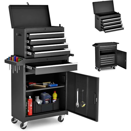 5-Drawer Rolling Tool Chest – Metal Storage Cabinet with Detachable Top Tool Box & Enhanced Packaging