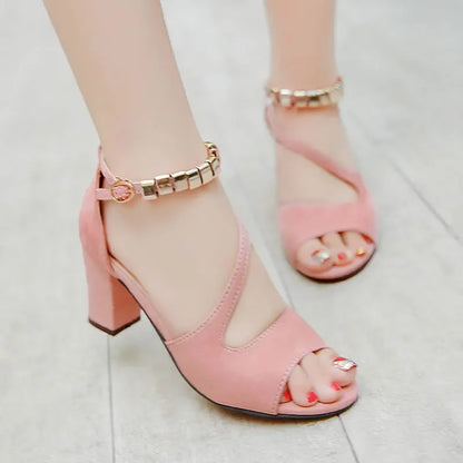 Women’s Spring Summer Sexy Fish Mouth Roman Sandals – Hollow Beaded High Heel Thick Sole Summer Shoes