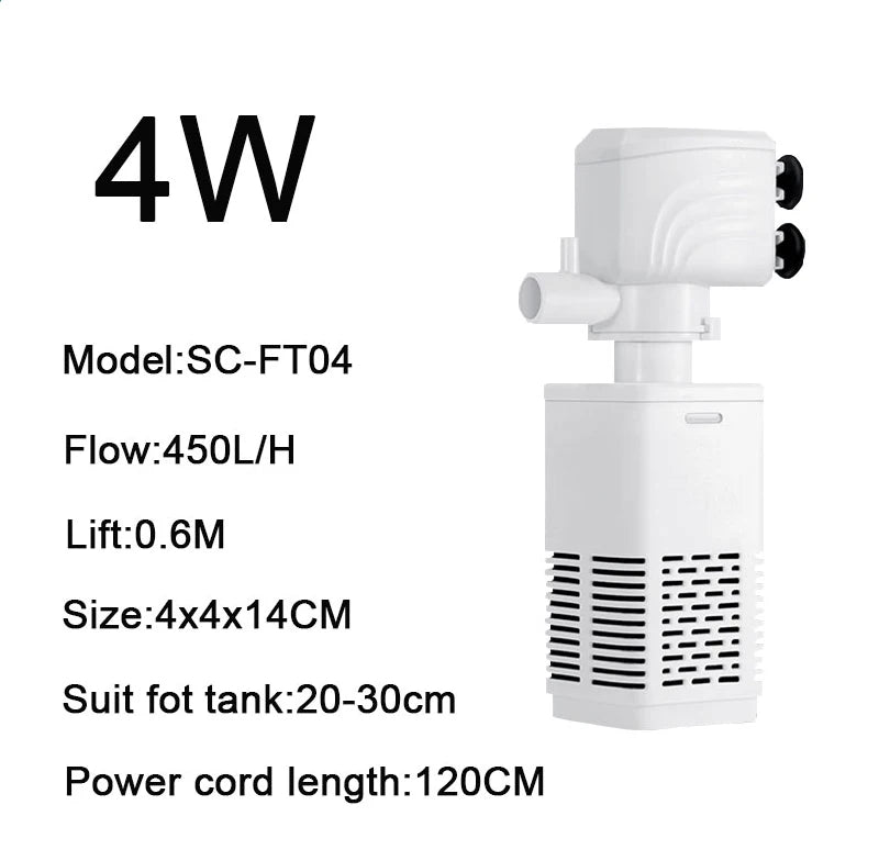 3 in 1 Aquarium Filter Pump – Silent Submersible Air Oxygen Aerator, Water Changer & Wave Maker, 220