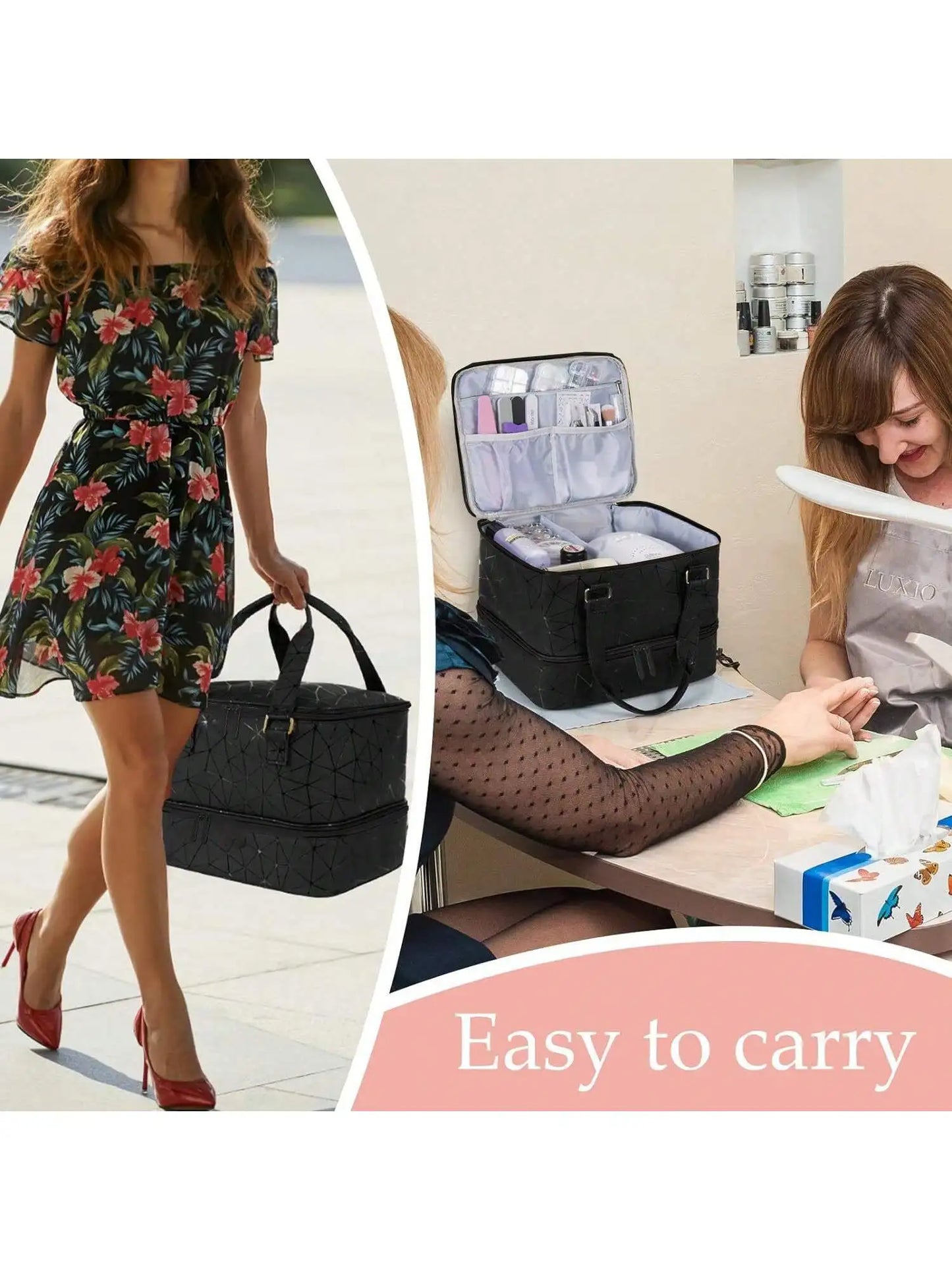 Women's Portable Double-Layer Nail Polish & Essential Oil Storage Bag – Multi-Function Organizer for Travel