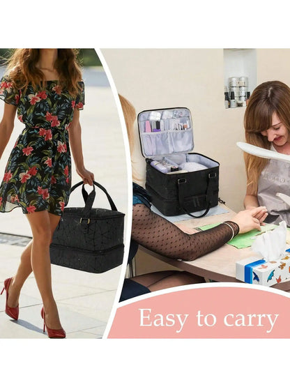 Women's Portable Double-Layer Nail Polish & Essential Oil Storage Bag – Multi-Function Organizer for Travel