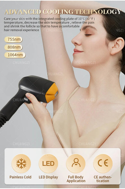 2025 3000W Alexandrite Ice Platinum Diode Laser Epilator - Professional Permanent Hair Remover for Women