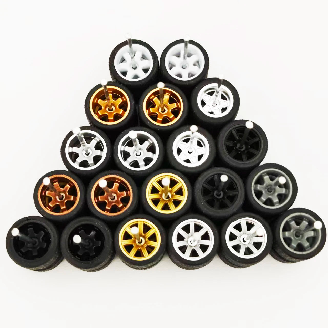 1:64 Alloy Car Wheels & Rubber Tires Set - Replacement Axles for Hot Wheels, Matchbox & Model Cars
