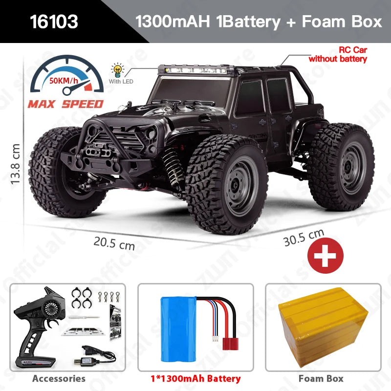 ZWN 1:16 4WD RC Monster Truck – 70KM/H High-Speed Drift Remote Control Car with LED for Kids, vs Wltoys 144001