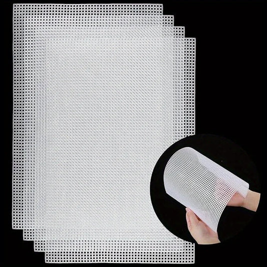 4PCS White Plastic Canvas Sheets – 30x20cm DIY Mesh for Embroidery & Woven Crafts
