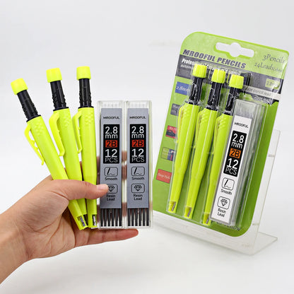 Carpenter’s Pencil Set with 2.8mm Leads - Deep-Hole Marking Pencil & Sharpener for Woodworking and Construction