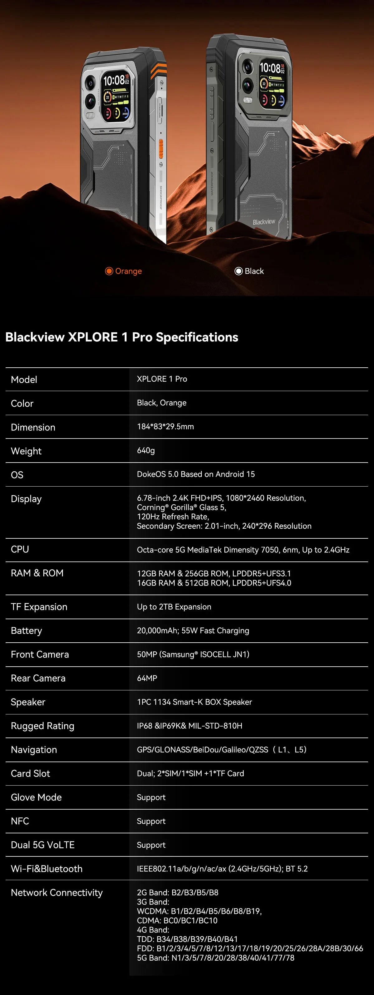 Blackview XPLORE 1 Pro Rugged Smartphone – Android 15, 6.78" 2.4K, 12GB+256/512GB, 20000mAh with FLIR Thermal Imaging