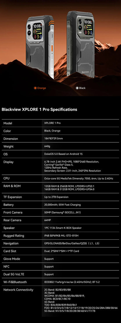 Blackview XPLORE 1 Pro Rugged Smartphone – Android 15, 6.78" 2.4K, 12GB+256/512GB, 20000mAh with FLIR Thermal Imaging