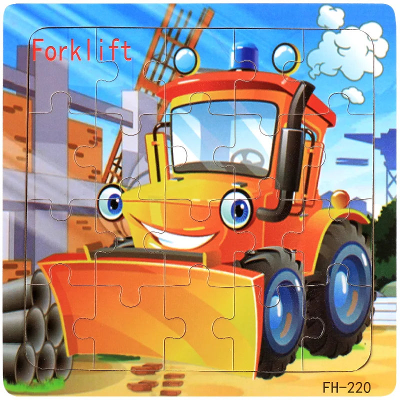20-Piece Wooden Puzzle Set — Cartoon Animals, Cars, Letters & Numbers Educational Jigsaw Toys for Kids