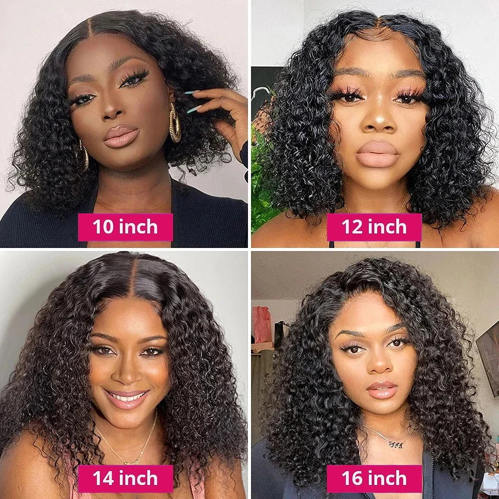 Wear and Go Water Wave Bob Lace Wig – Curly 6x4 Glueless Human Hair, 4x4 Ready-to-Go Pre-Cut Lace Wig for Women