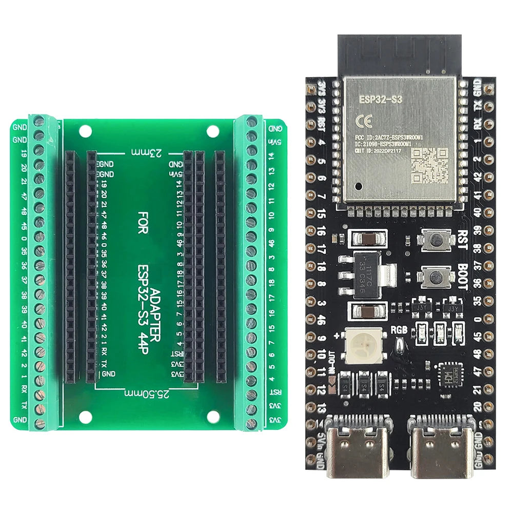 ESP32-S3 Development Board Kit – 2.4GHz WiFi & Bluetooth Module with Expansion Adapter, Type-C Interface (ESP32-S3-1 N8R2 N16R8 44-Pin)