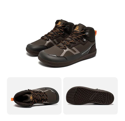 HOBIBEAR Unisex Mid-Top Barefoot Hiking Shoes - Wide Toe Artificial Leather Boots with Non-Slip Soles for Outdoor Trail Running and Walking