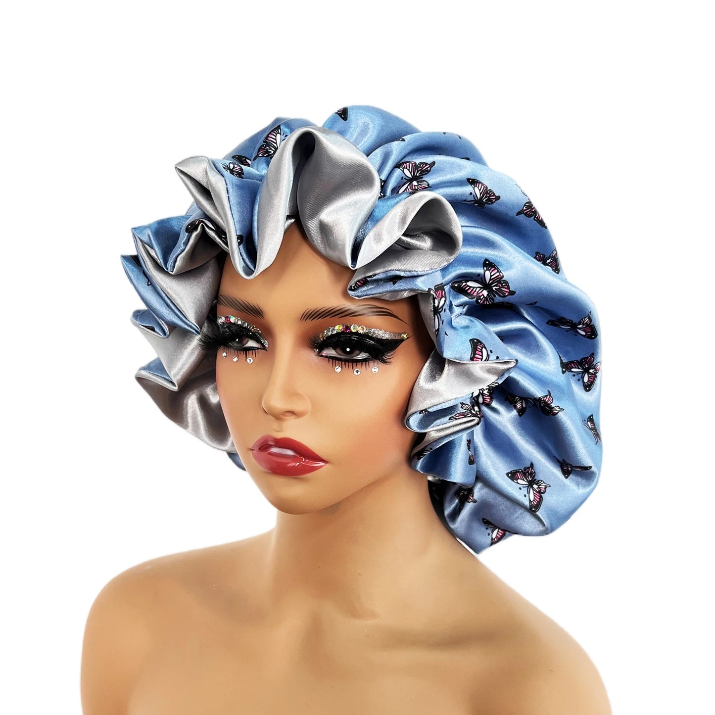 Women’s Satin Bonnet Cap – Double Layer Silky Big Bonnet, Printed Sleep Cap & Head Wrap for Ladies