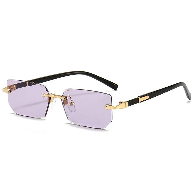Rimless Sunglasses Rectangle Fashion: Popular Women Men Shades, Small Square Sun Glasses for Female Male Summer Traveling Oculos